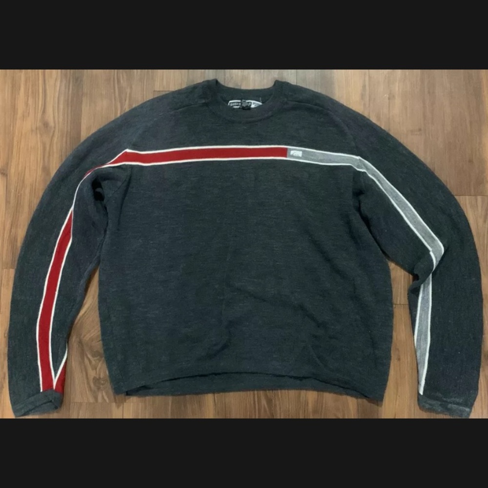 VTG Quicksilver Mens Size Large Pullover Sweater Charcoal Retro Red/Grey